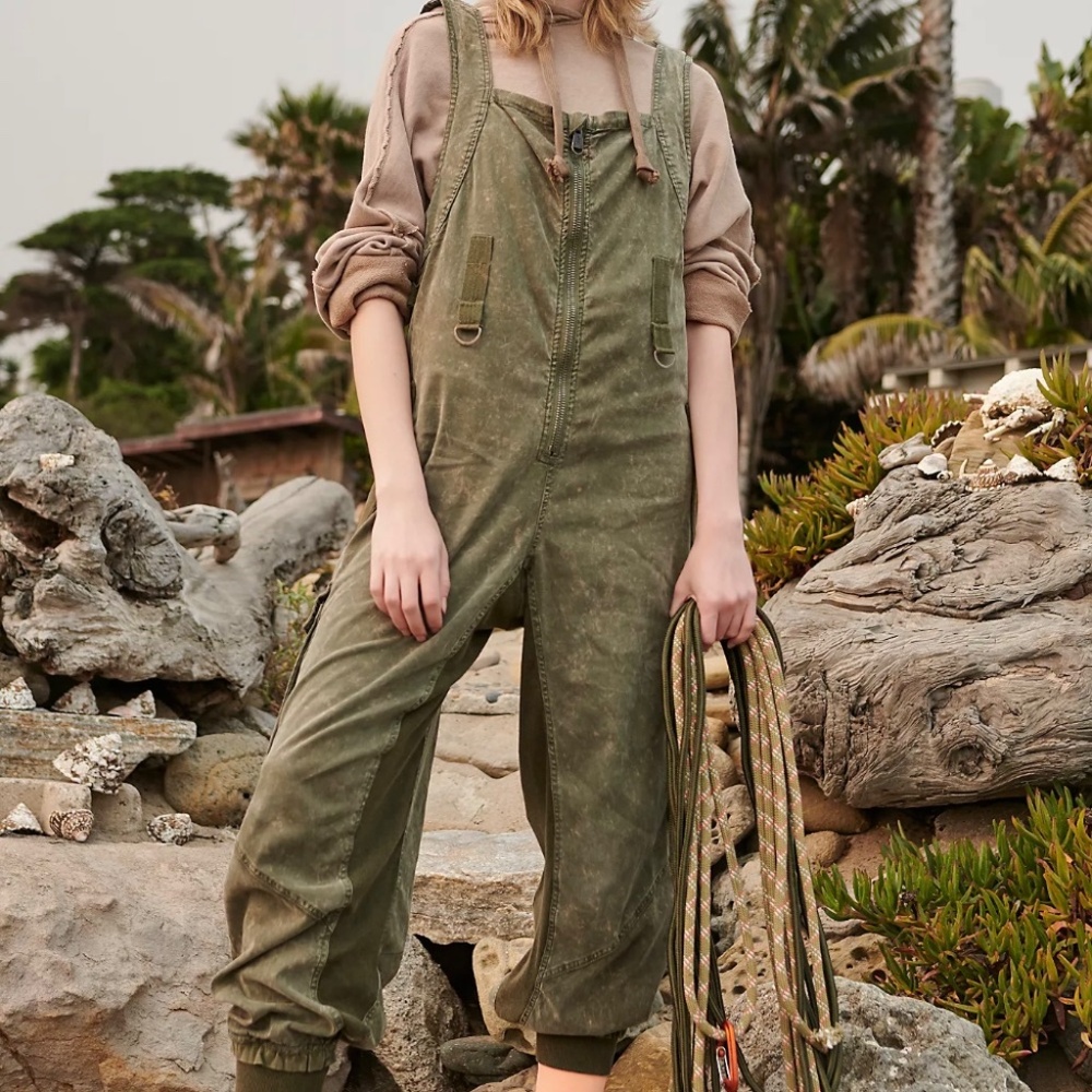 Free People Movement Fast Track Onesie Size XS Slouchy Boho Cargo Pockets Green